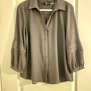 Karl Lagerfeld Gray Blouse with Lace Sleeves